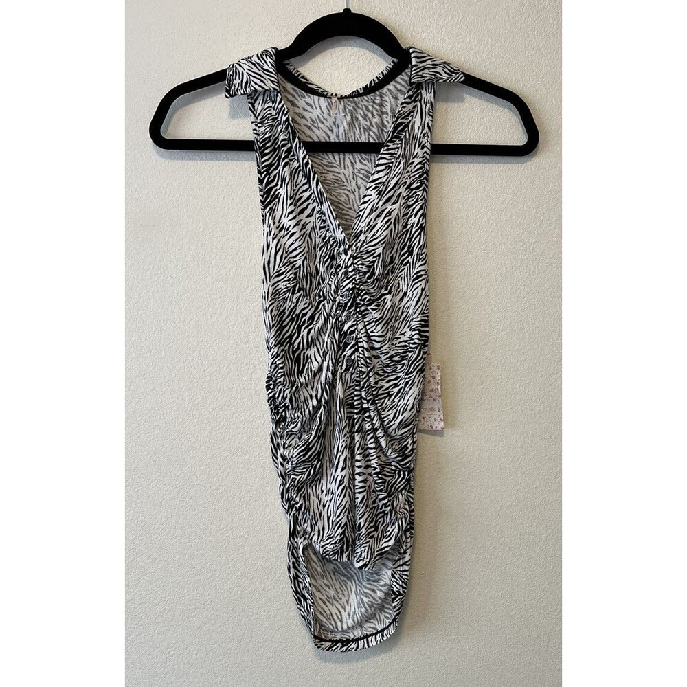 Free People Coco Tank NWT Size XS Black White Animal Print Festival Vacation